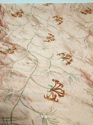 peach silk embroidered fabric  end of line