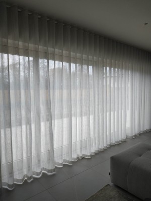Fairfield light grey and white stripe voile 300cm wide
